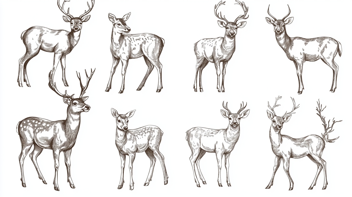 手绘风格多样鹿群图案