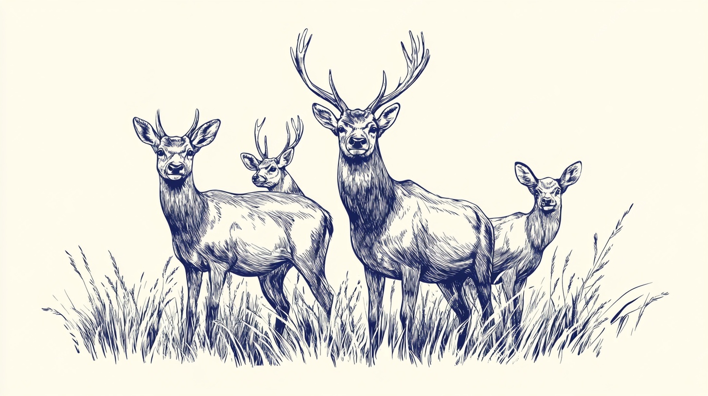 鹿群的自然素描场景