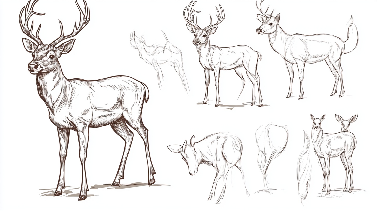 鹿的多角度素描习作