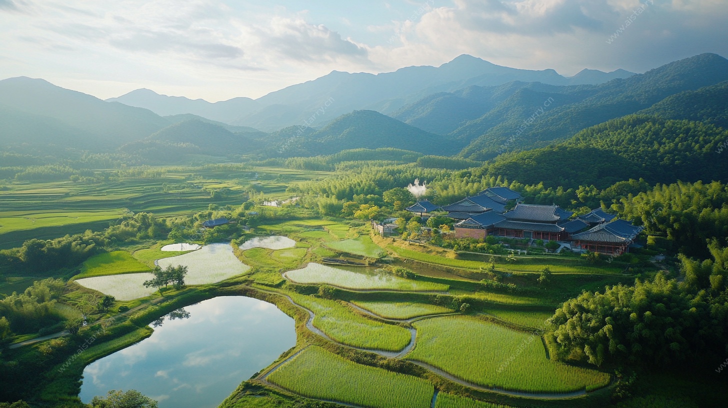 田园山水风光俯瞰图