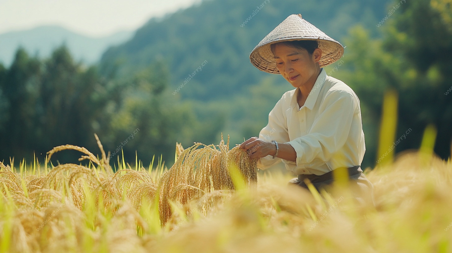 稻田中的辛勤农妇