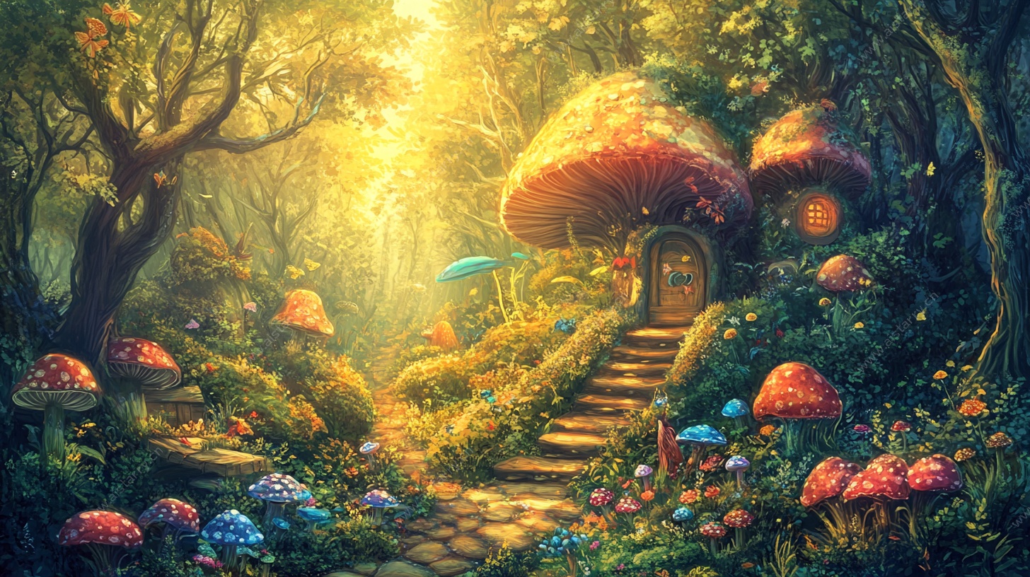 梦幻蘑菇森林小屋奇幻景