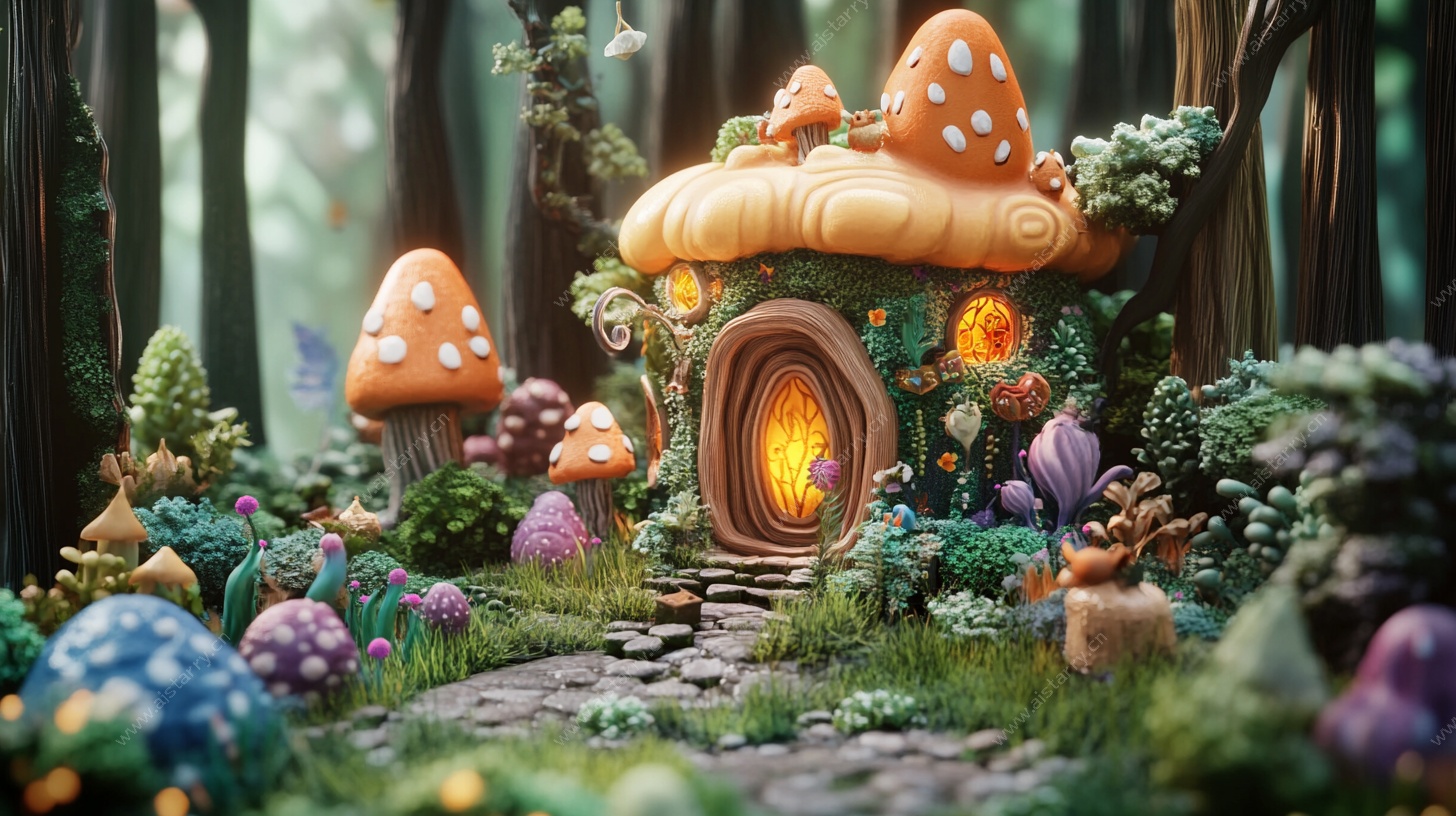 梦幻蘑菇小屋童话场景