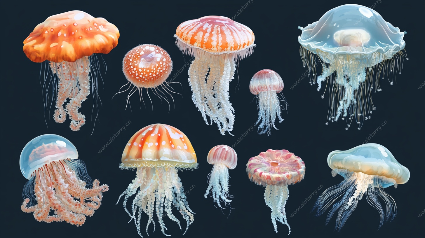 梦幻水母群插画展示