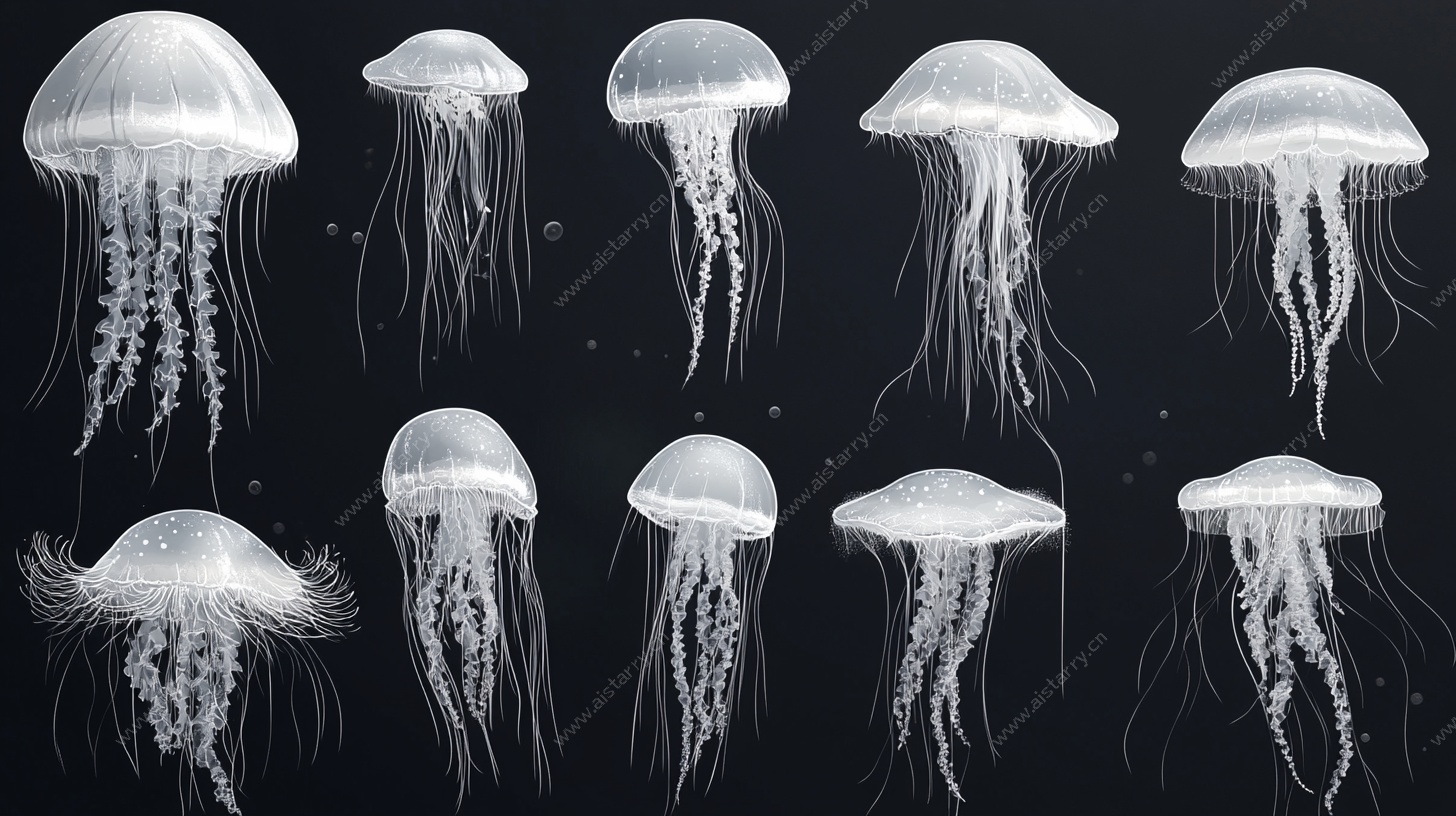 梦幻水母群插画