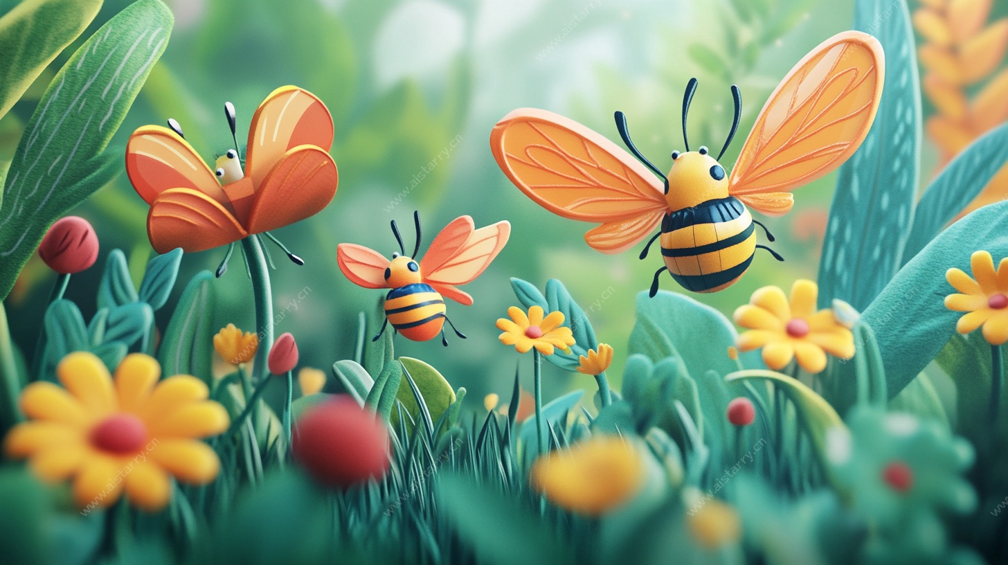 花丛中飞舞的可爱蜜蜂