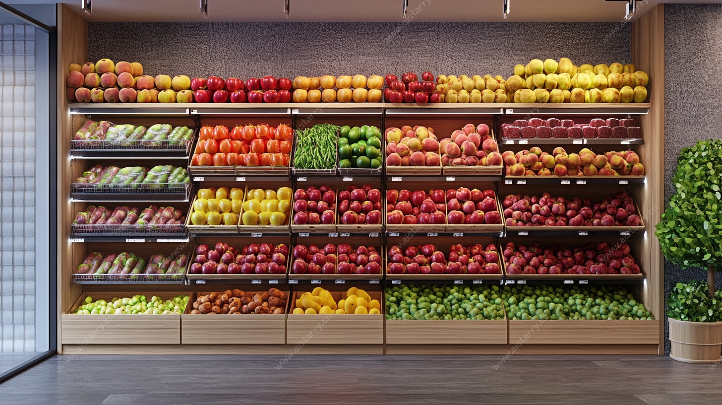 整齐果蔬货架展示