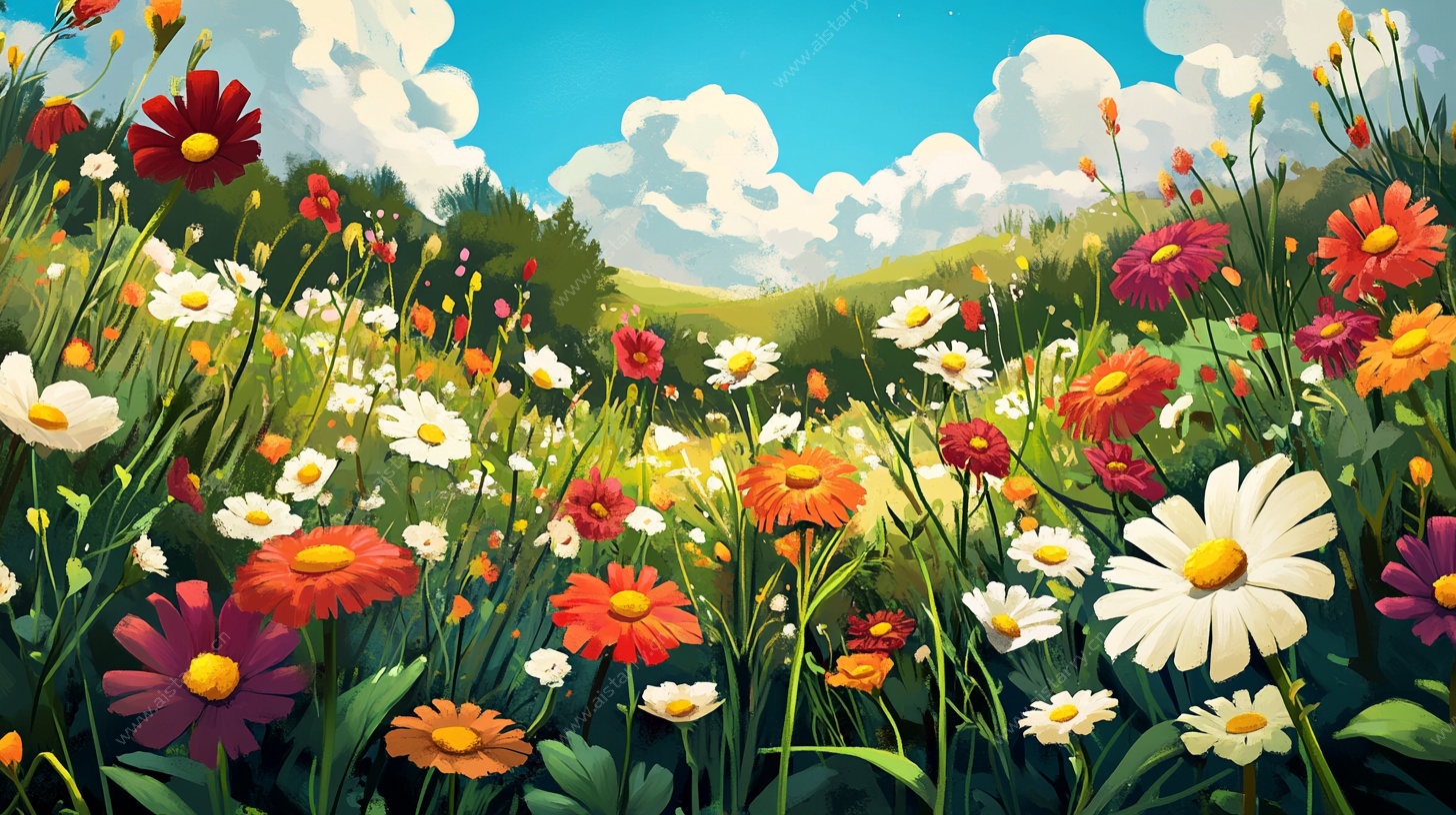 梦幻多彩的繁花田野