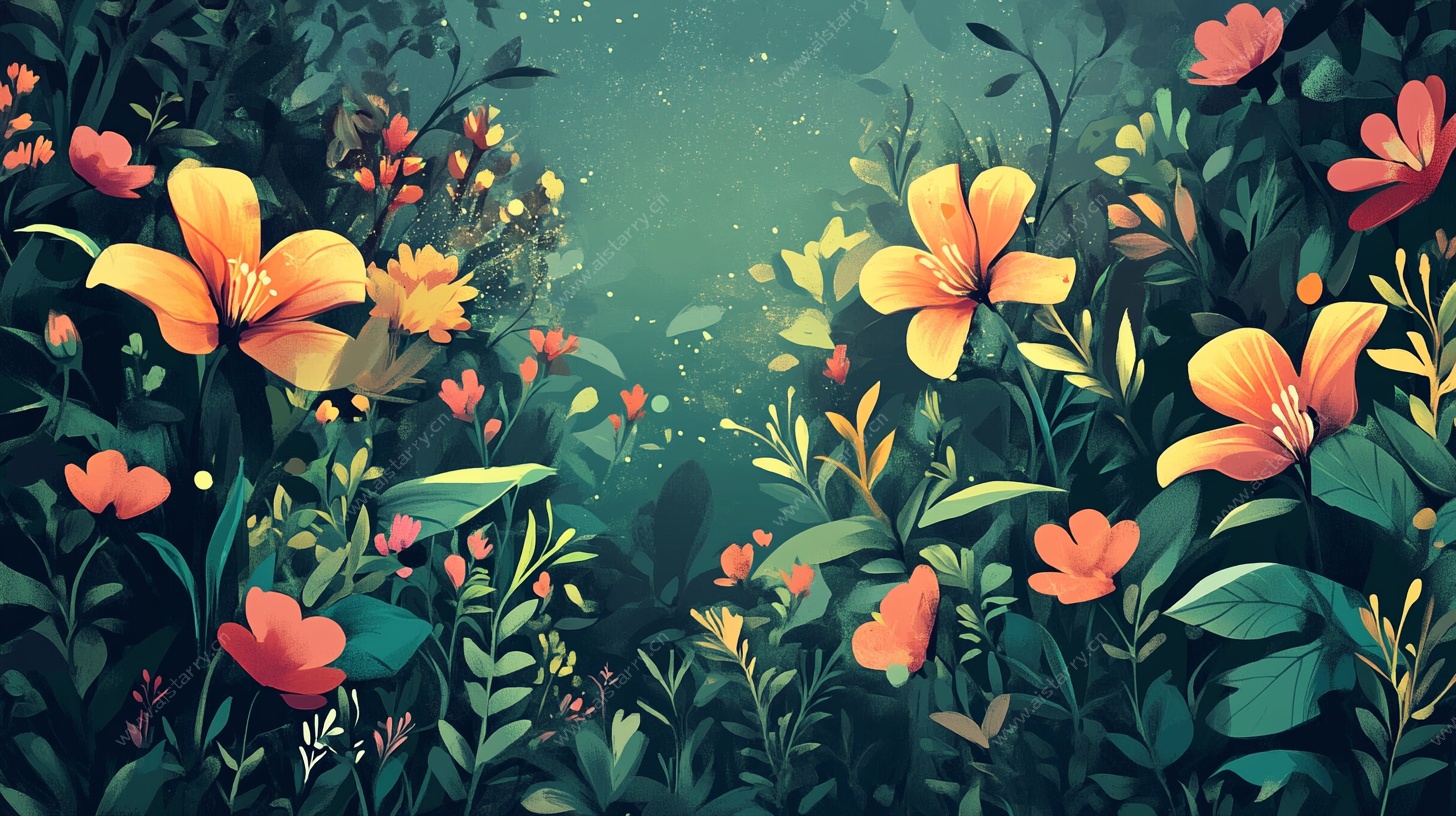 梦幻花卉丛林插画