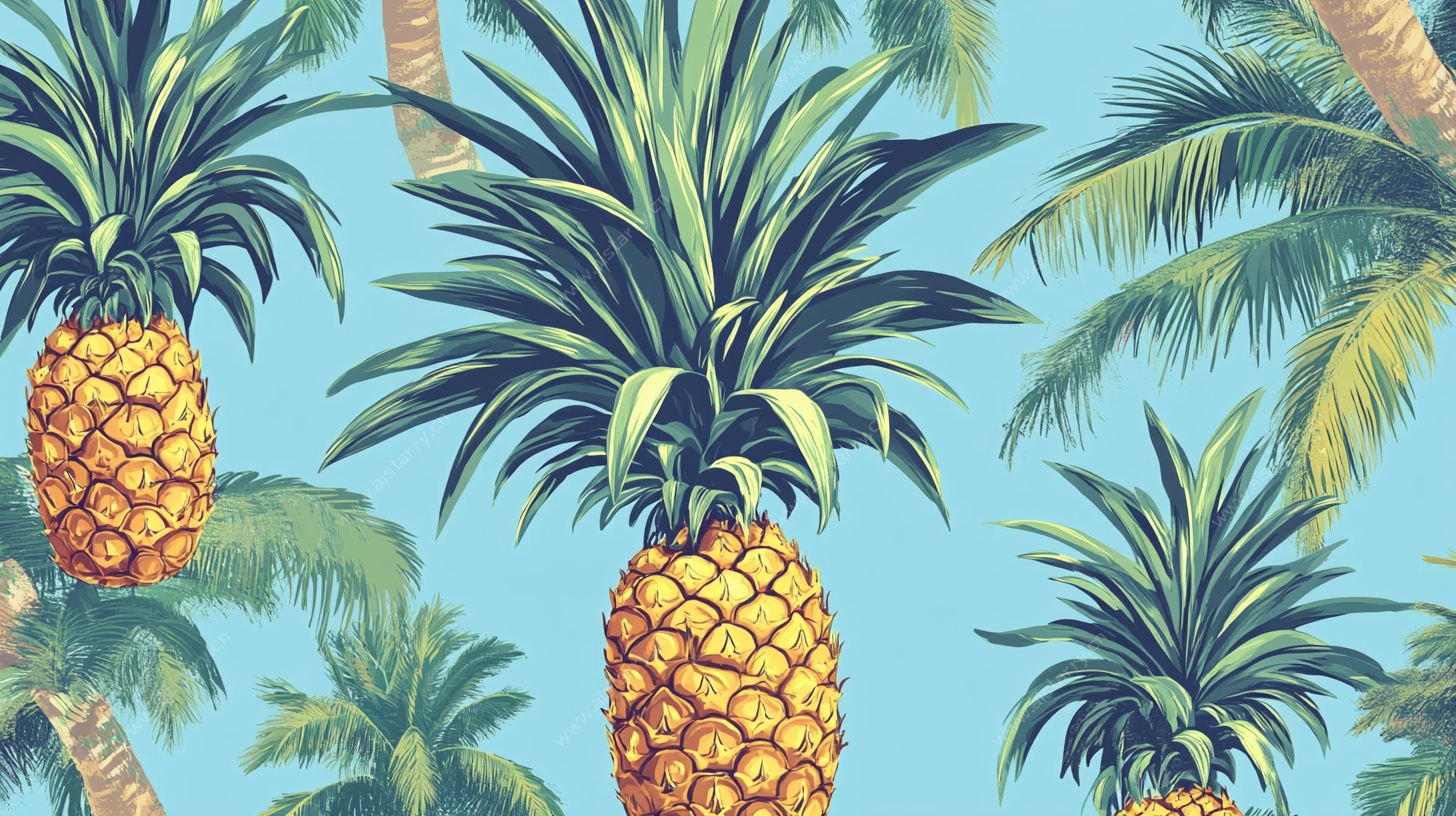 热带风情菠萝棕榈图案