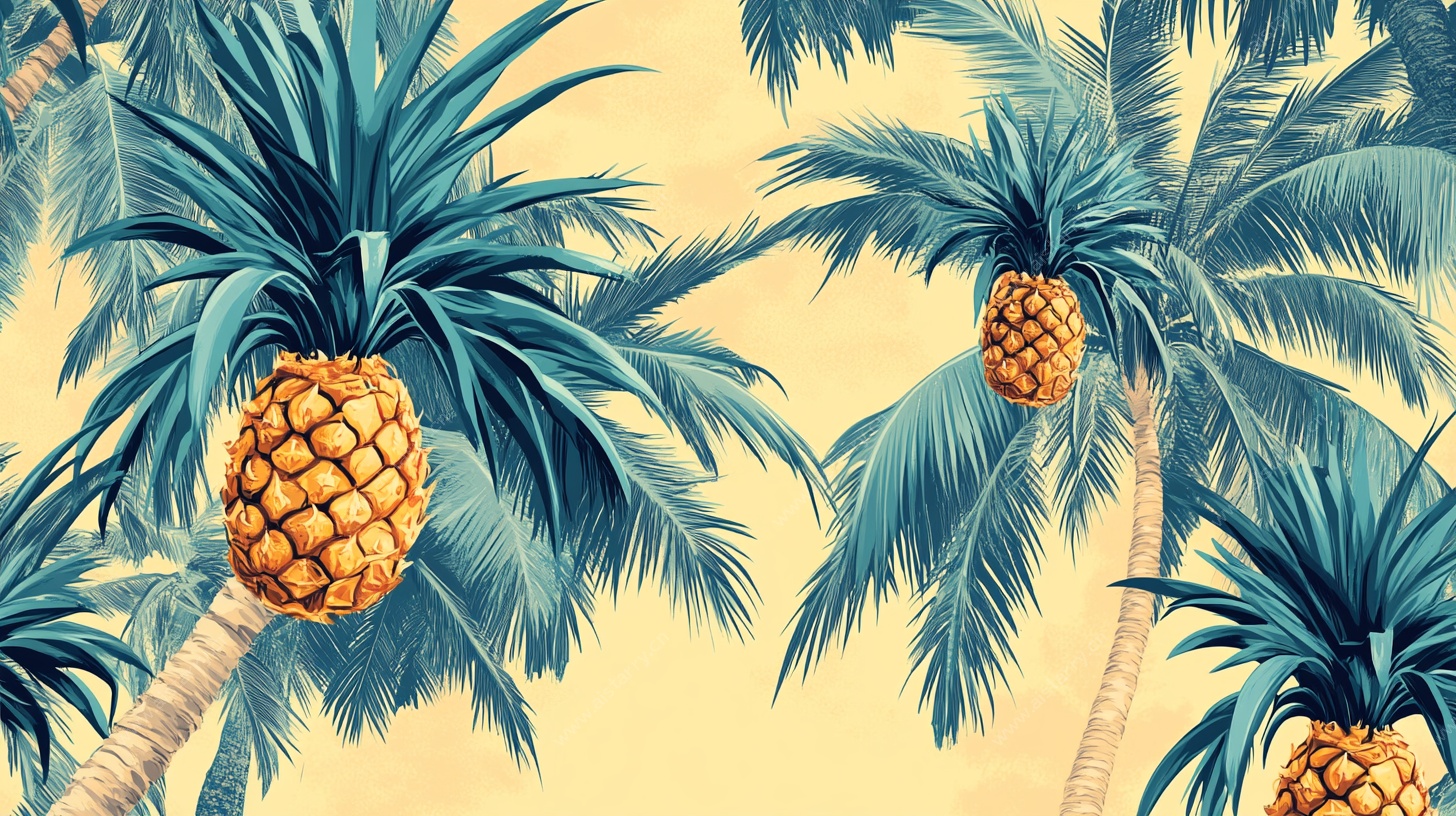 热带风情 菠萝与棕榈树