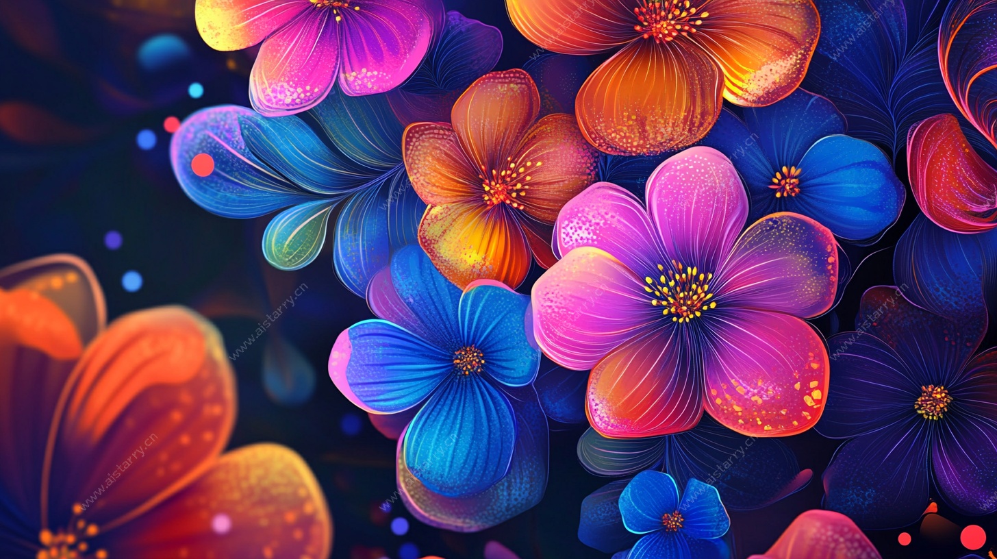 绚丽多彩花卉梦幻插画