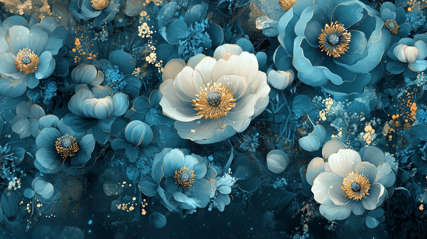 蓝色花卉梦幻艺术图景