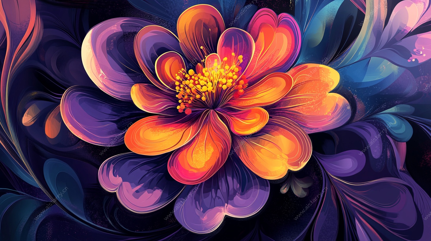 绚丽多彩抽象花卉插画