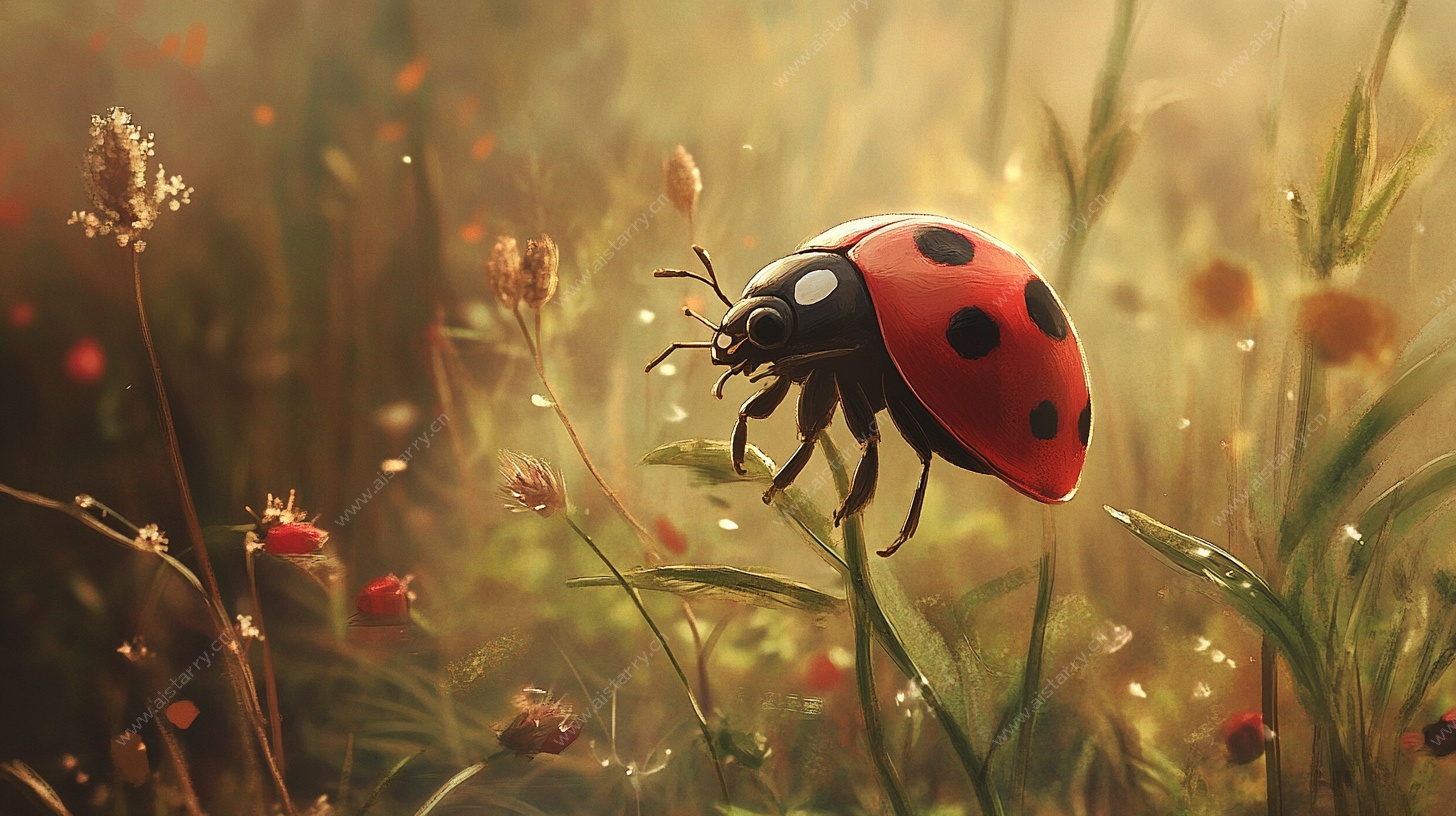 草地上的红色瓢虫特写