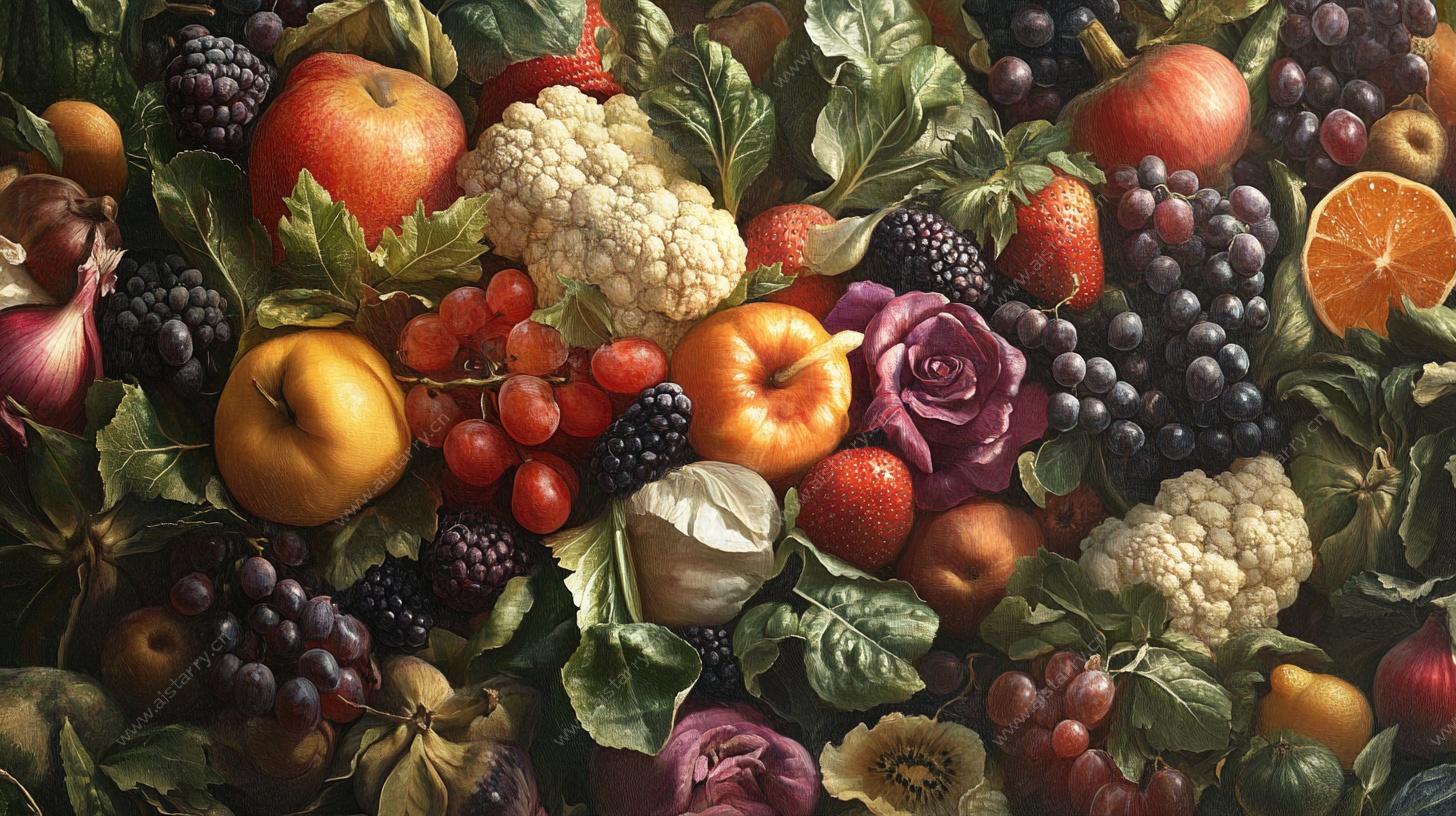 丰盛果蔬静物绘