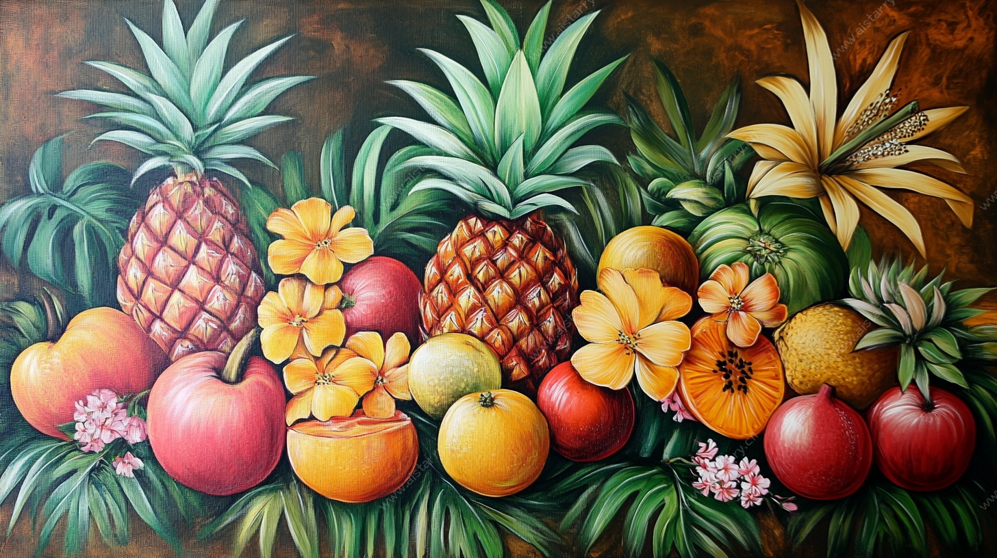 热带水果花卉静物油画