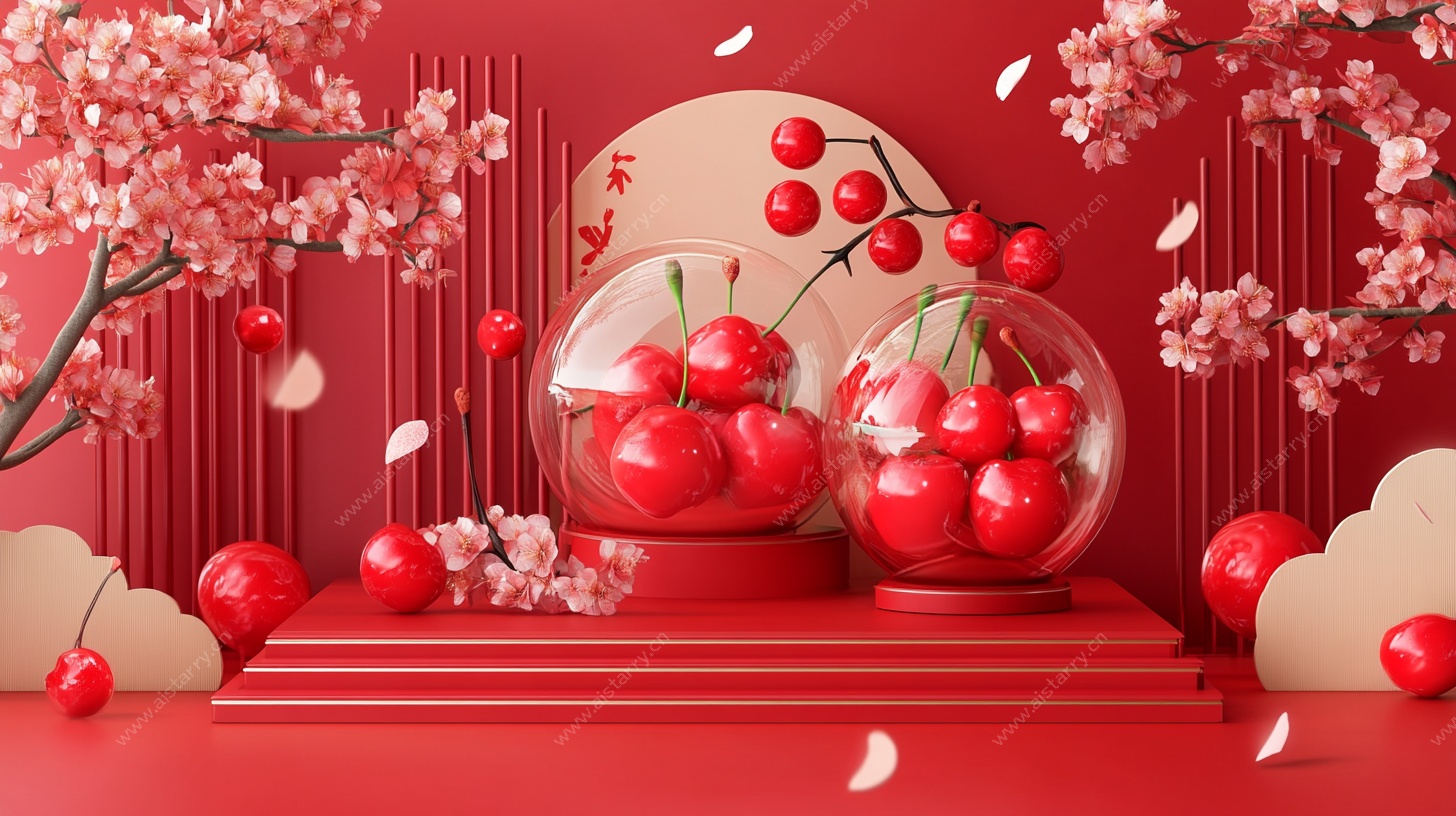 红樱樱桃创意立体场景图