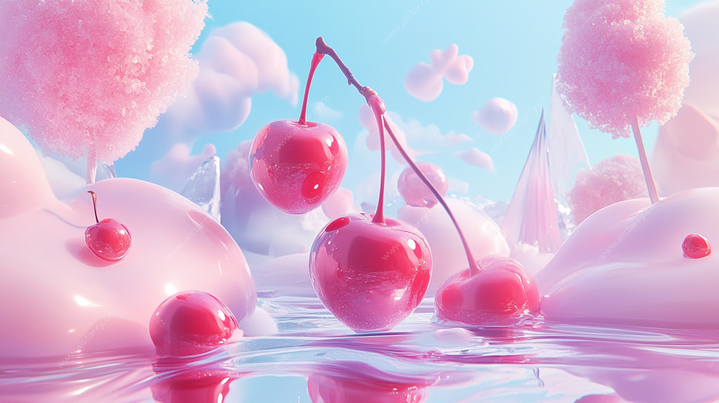 梦幻樱桃漂浮奇幻场景