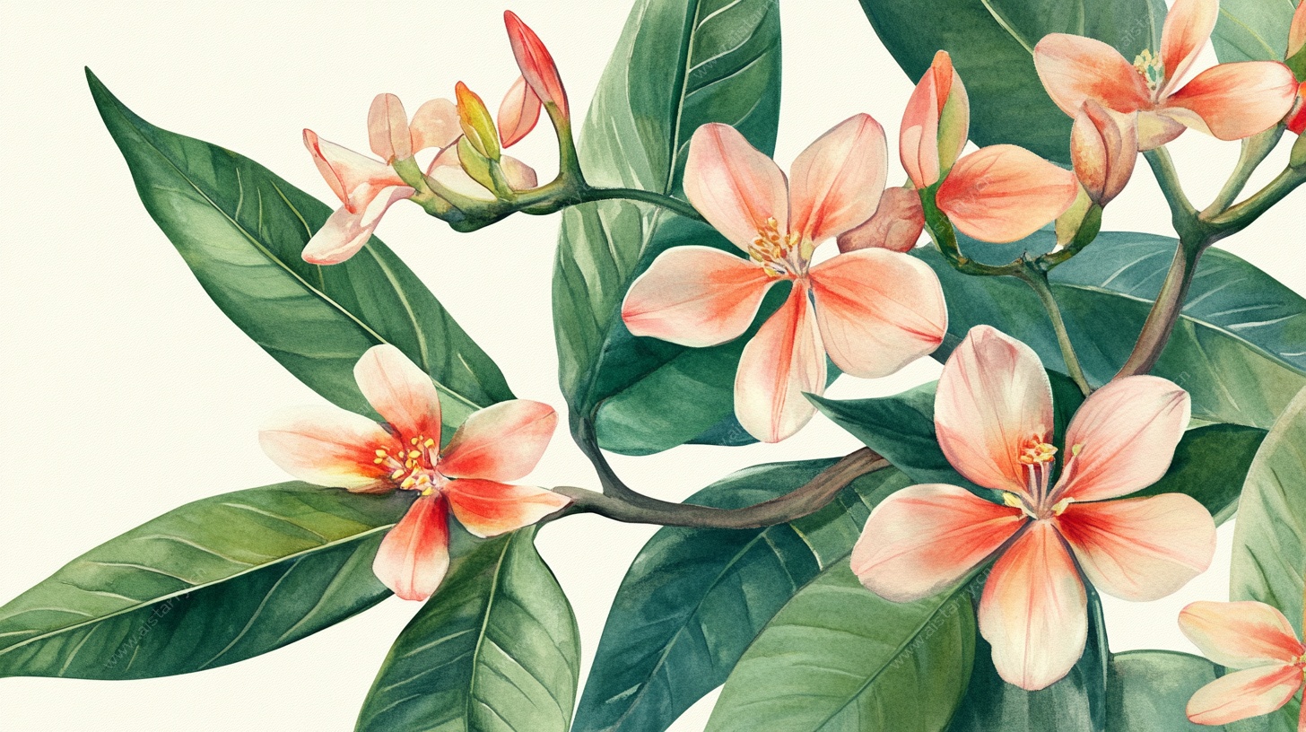 粉色花卉枝叶插画