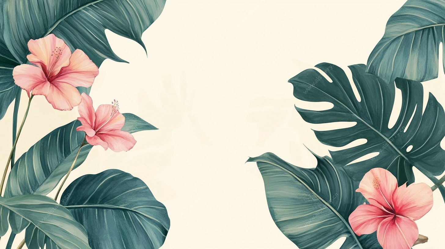 热带花卉绿叶装饰背景图