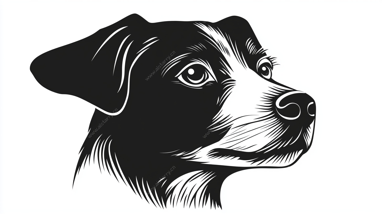 黑白小狗头像插画