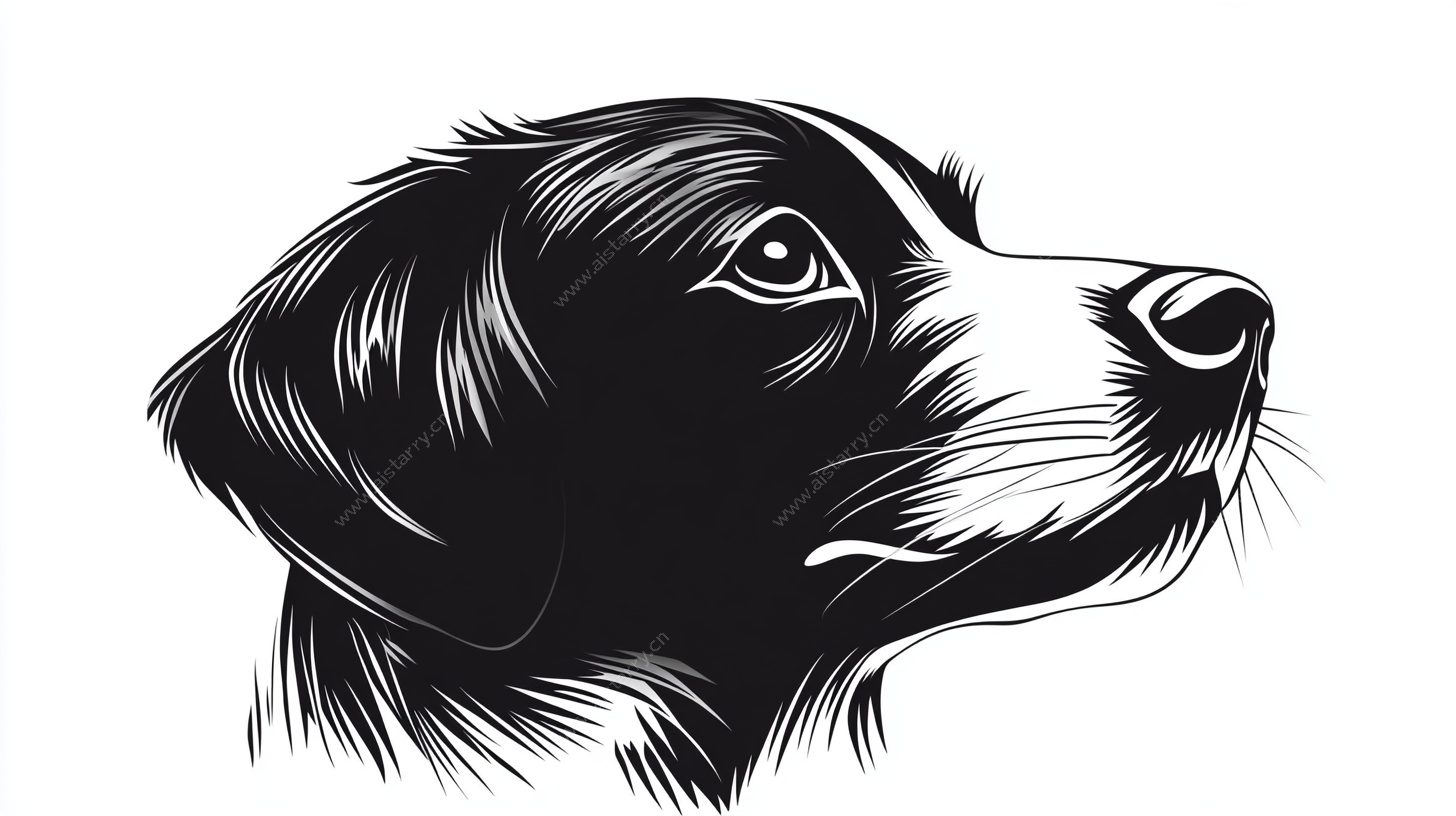 黑白狗狗侧颜插画
