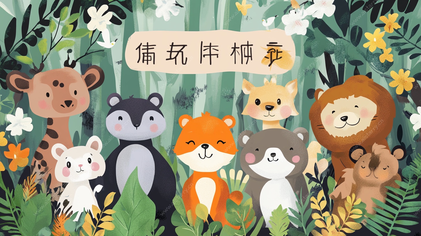 森林动物欢乐聚会插画