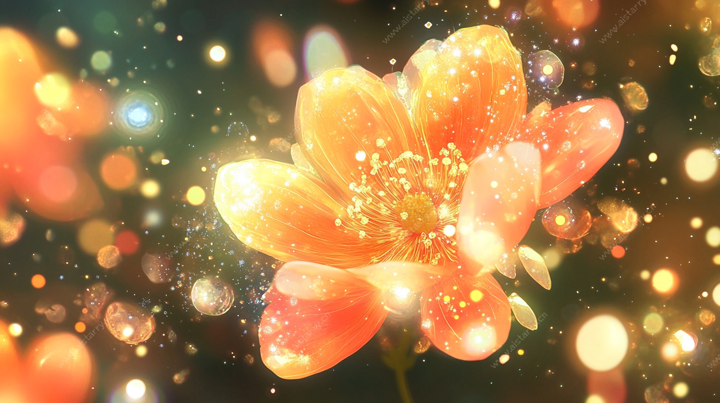 梦幻橙色花朵光影艺术图