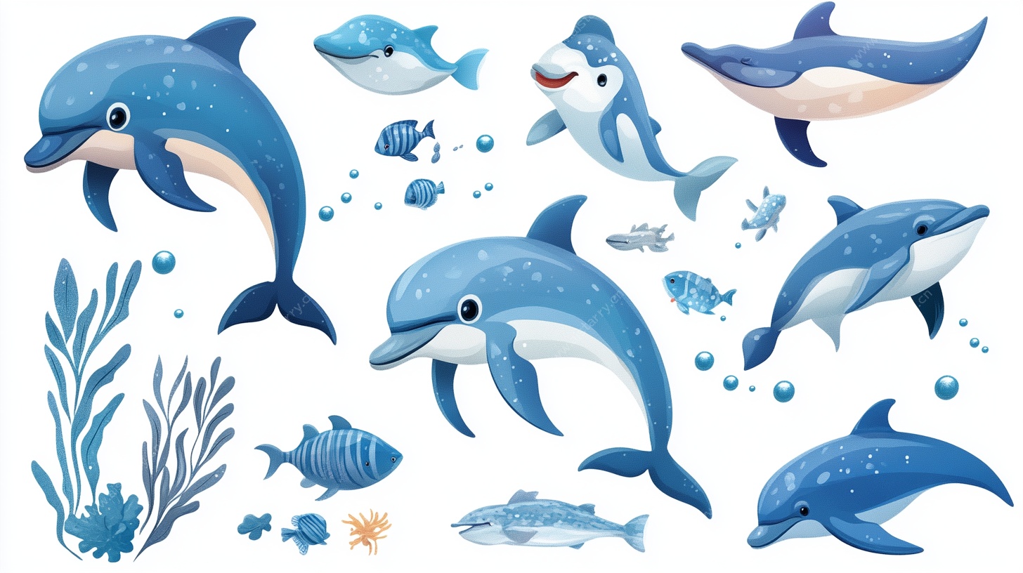 可爱海豚海底欢乐场景图