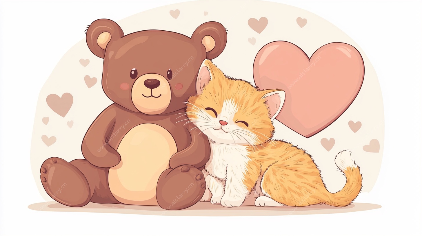 小熊与猫咪的温馨时刻