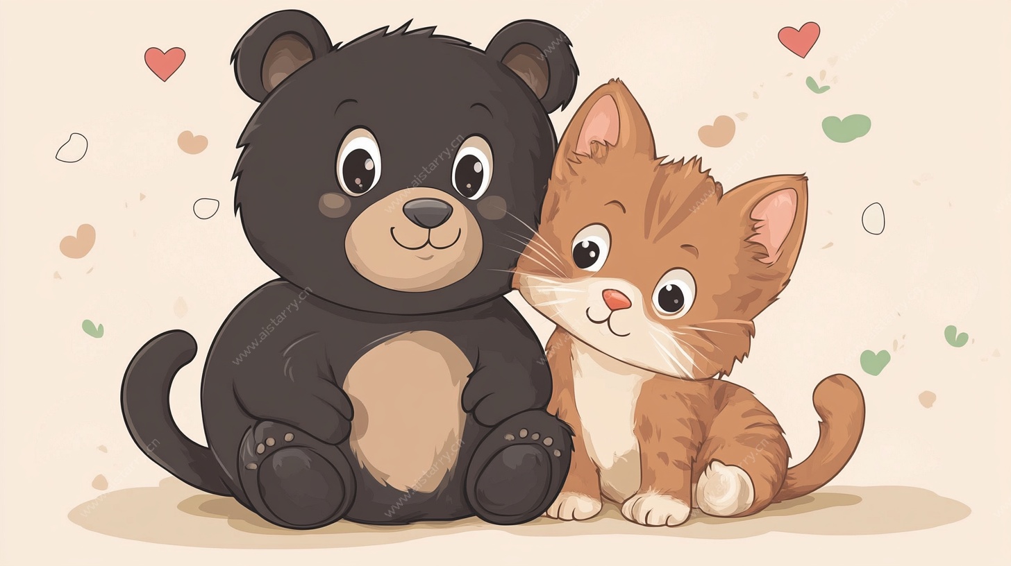 小熊与小猫的温馨时刻