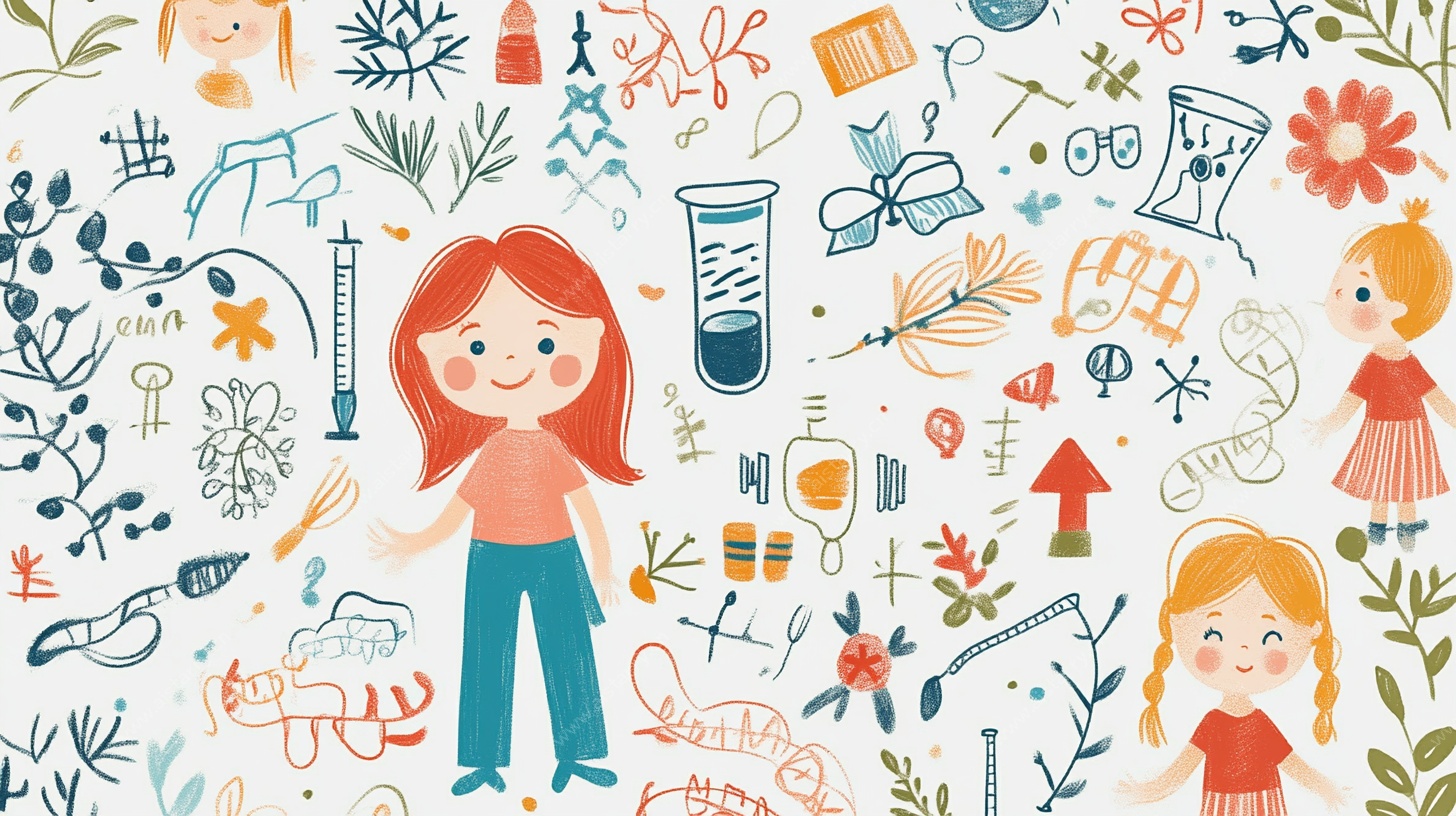 卡通女孩与科学元素插画