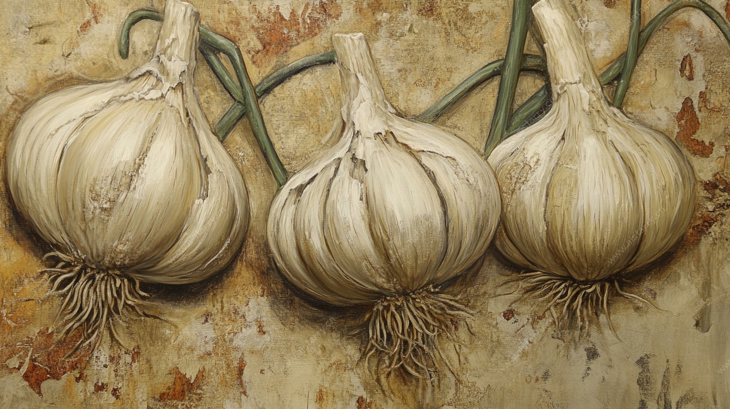 大蒜静物油画