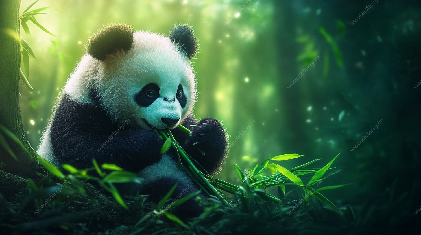 熊猫林间享竹图