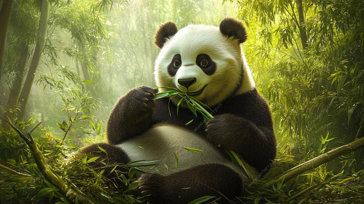 竹林萌趣大熊猫进食图