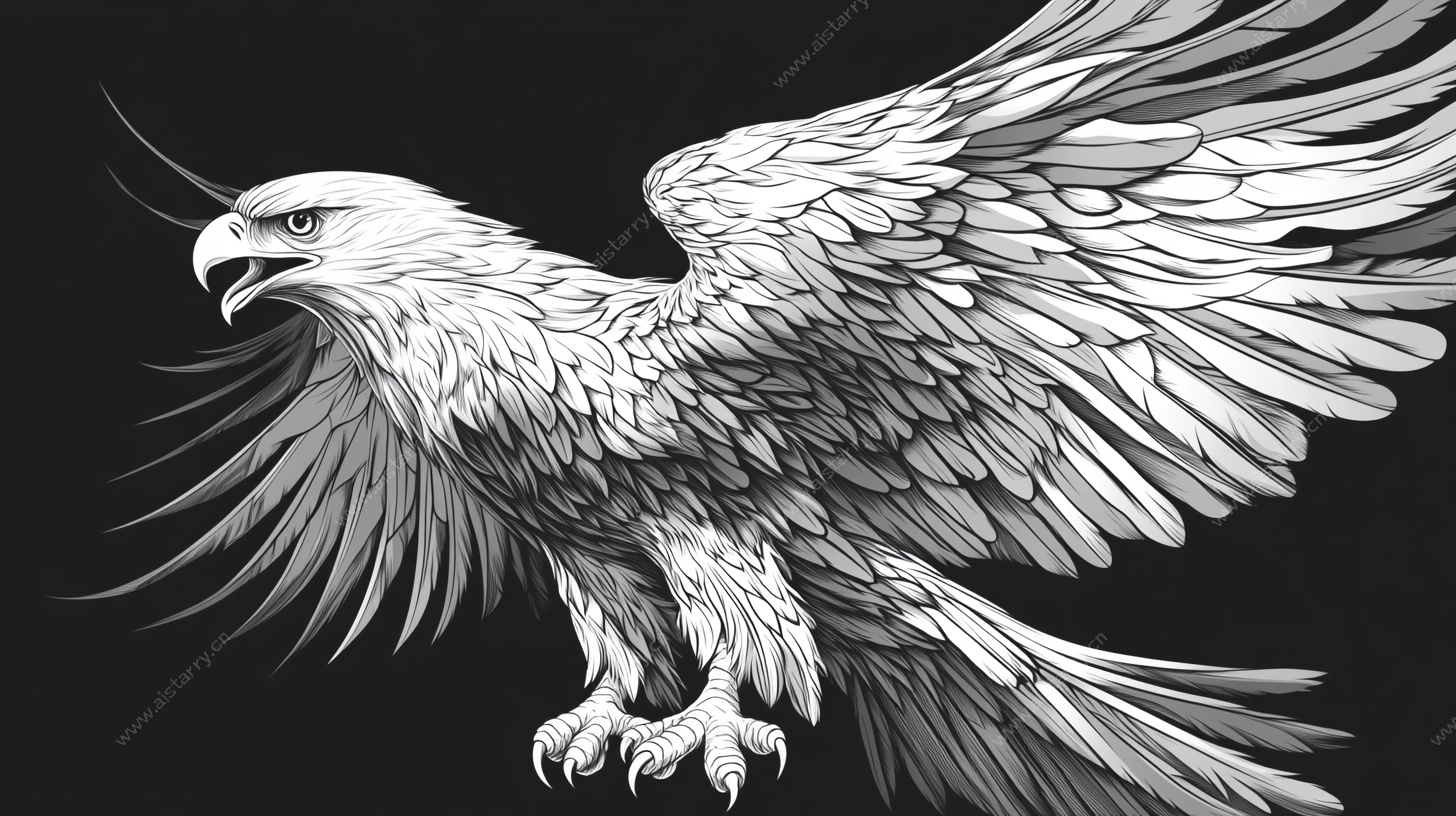 展翅雄鹰黑白插画