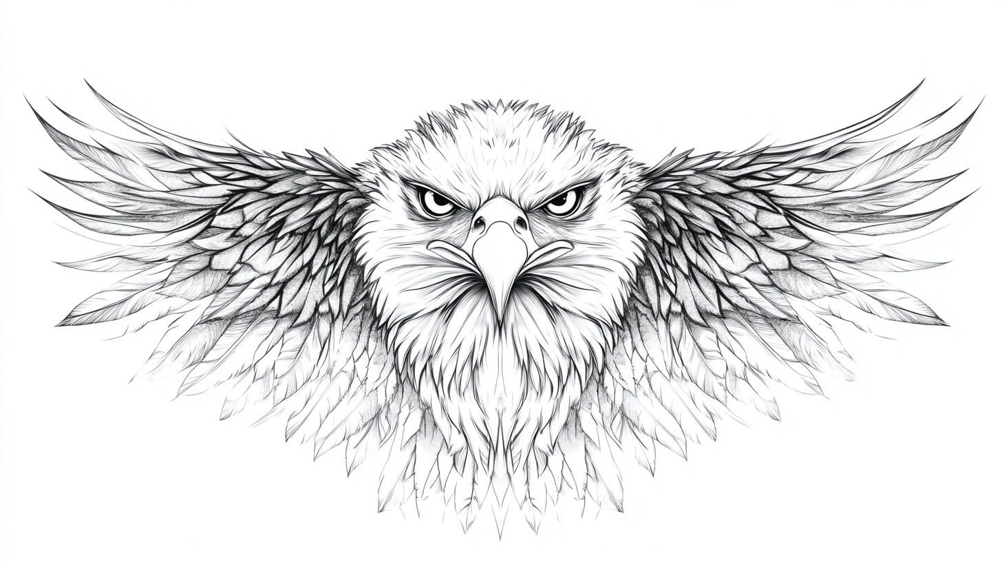 展翅雄鹰黑白线条插画