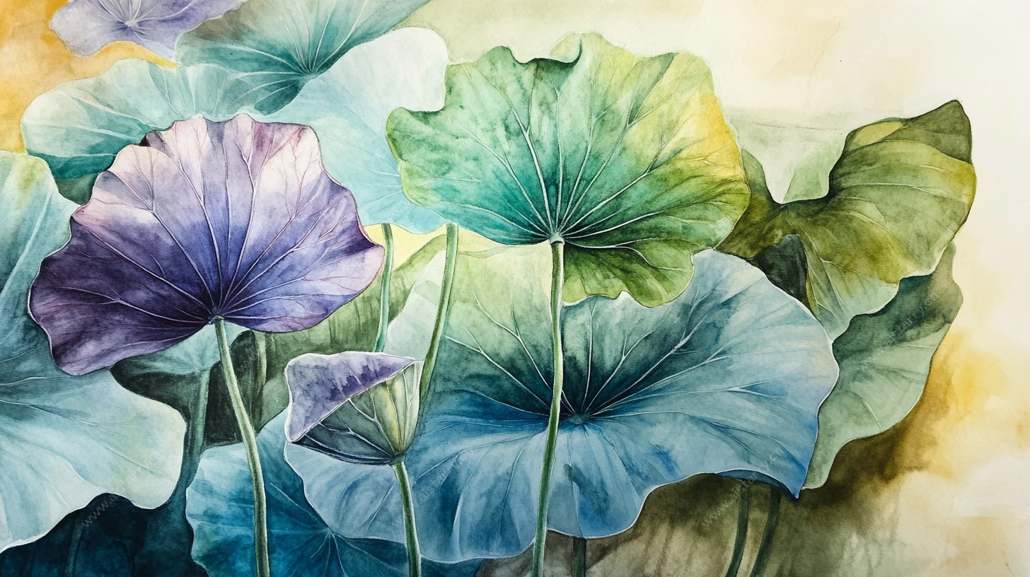 梦幻水彩荷花图