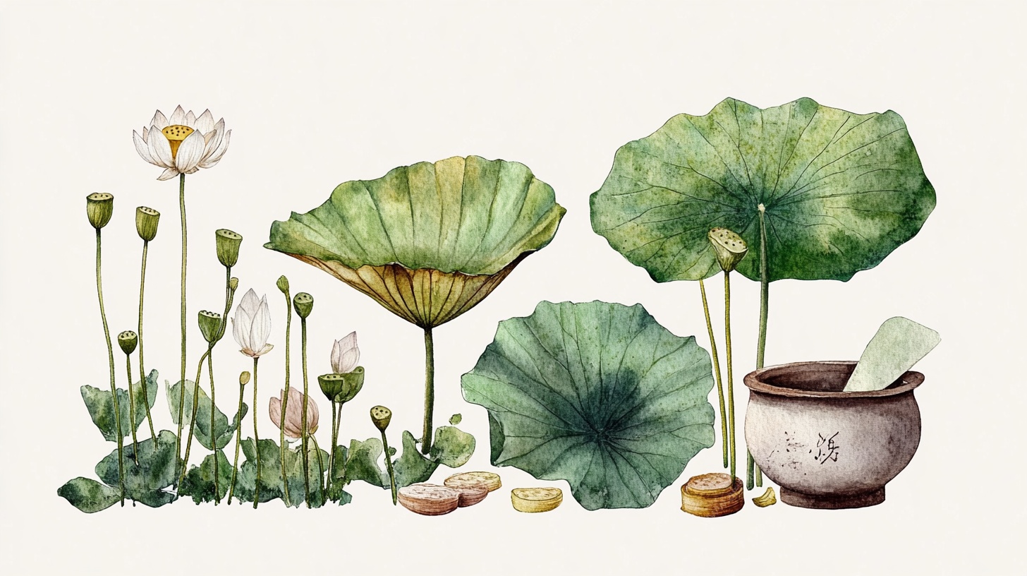 水墨风荷花荷叶插画