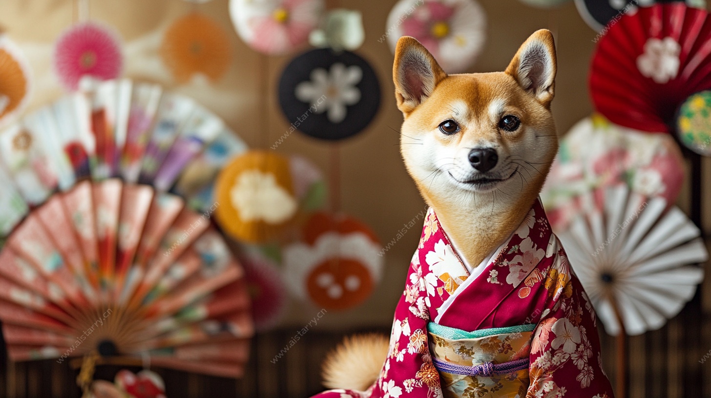 穿和服的可爱柴犬