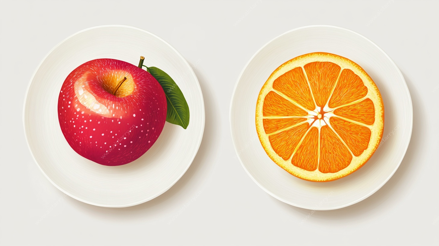 苹果与橙子的静物呈现