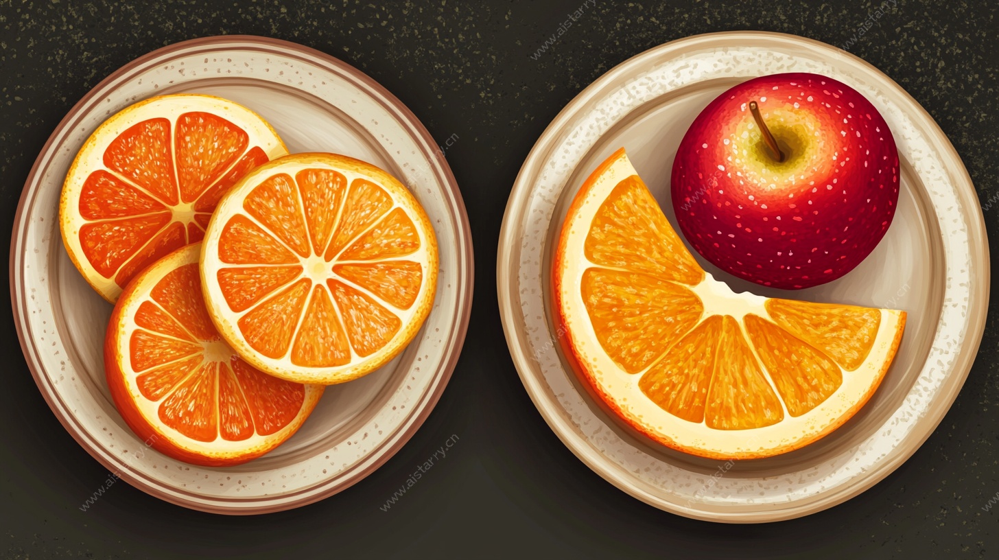 双盘鲜果 橙片与红苹果