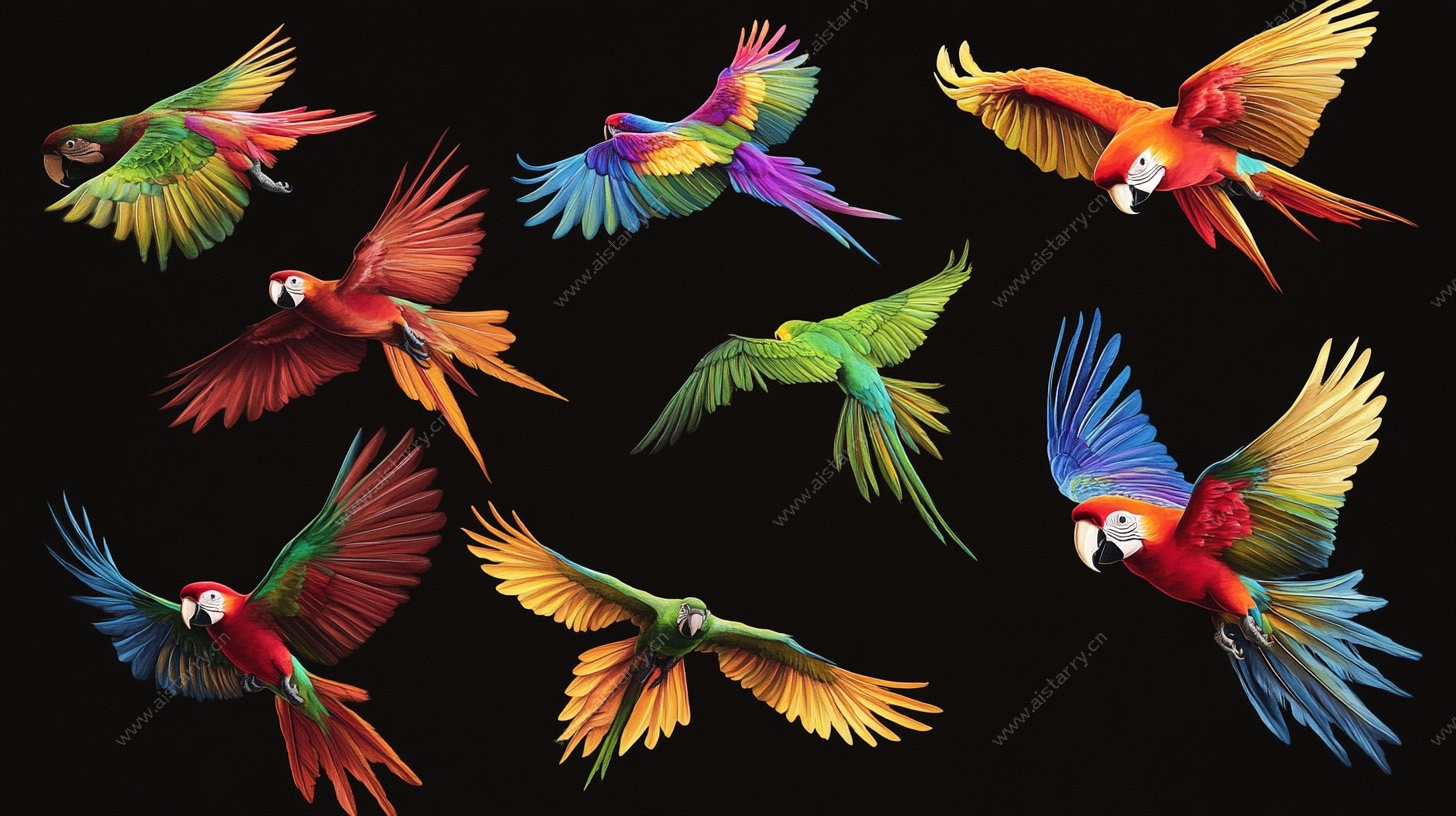多彩鹦鹉展翅图
