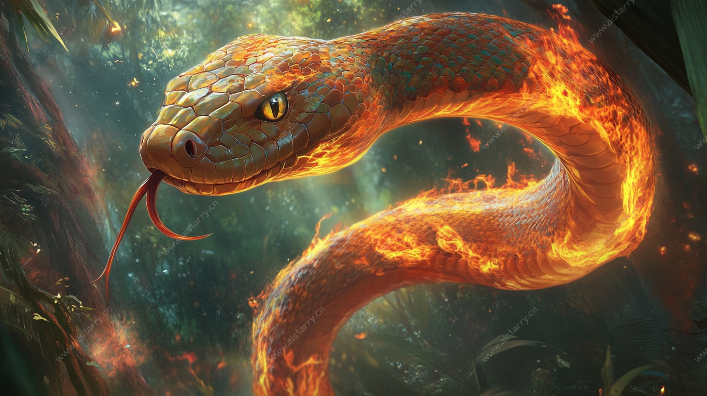 火焰灵蛇奇幻插画