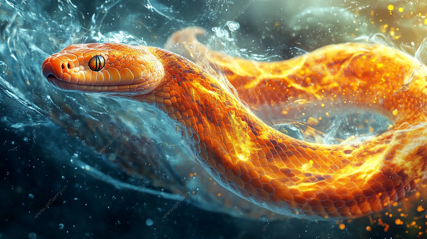 火焰蛇水中游奇幻画面