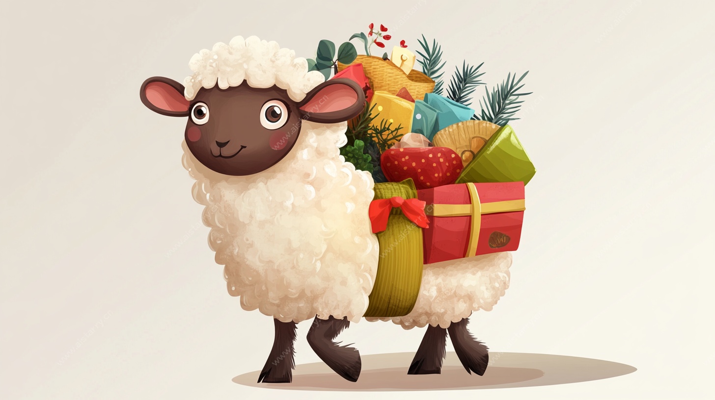 背着礼物的可爱小羊