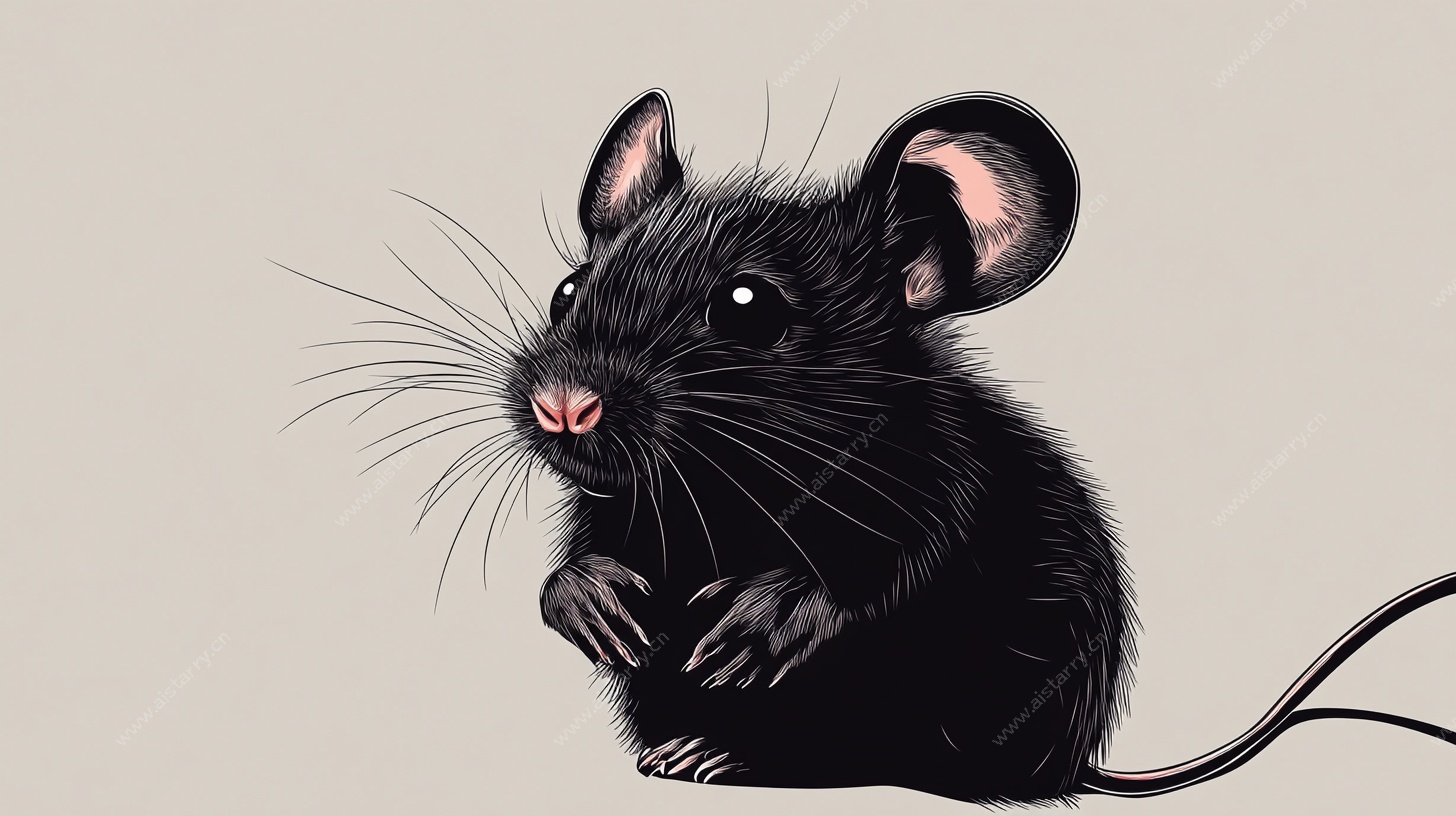 可爱黑老鼠插画特写