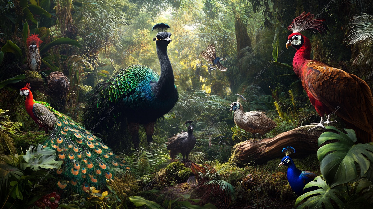 丛林中的多彩鸟类聚会