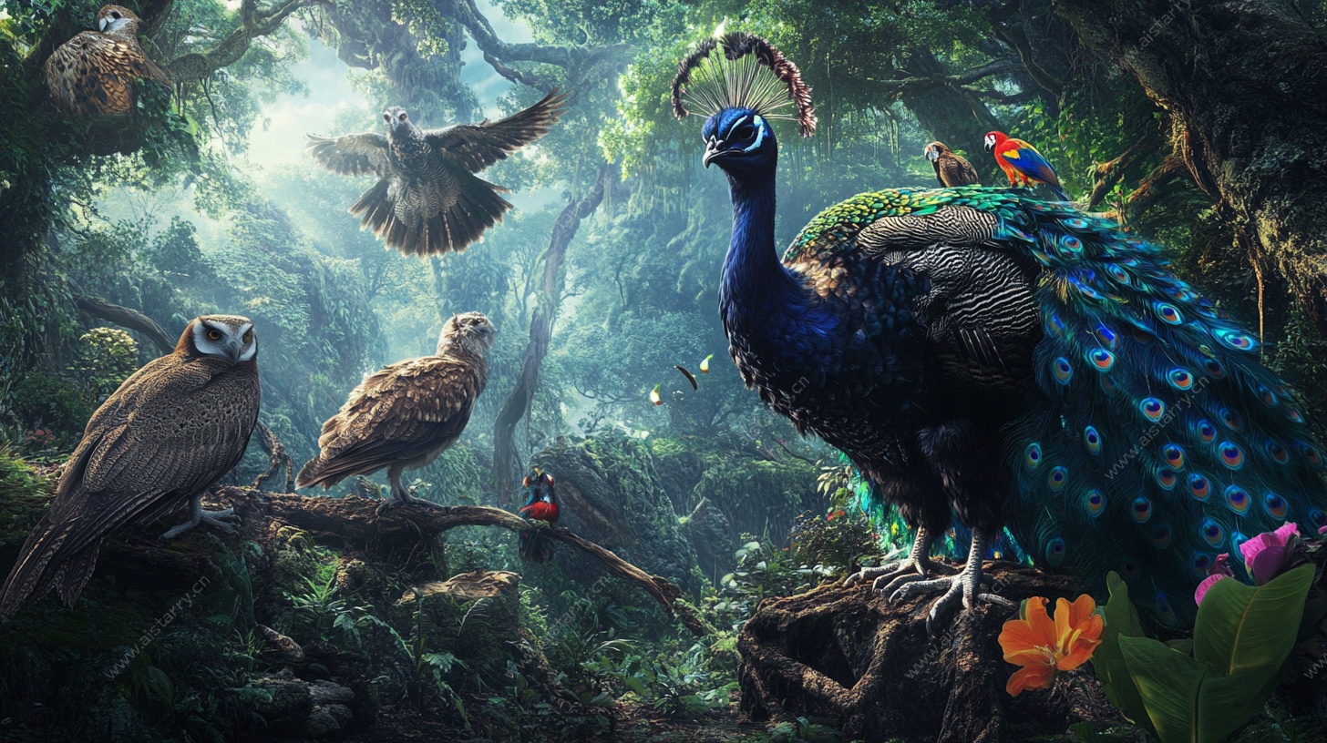 森林中的鸟类聚会